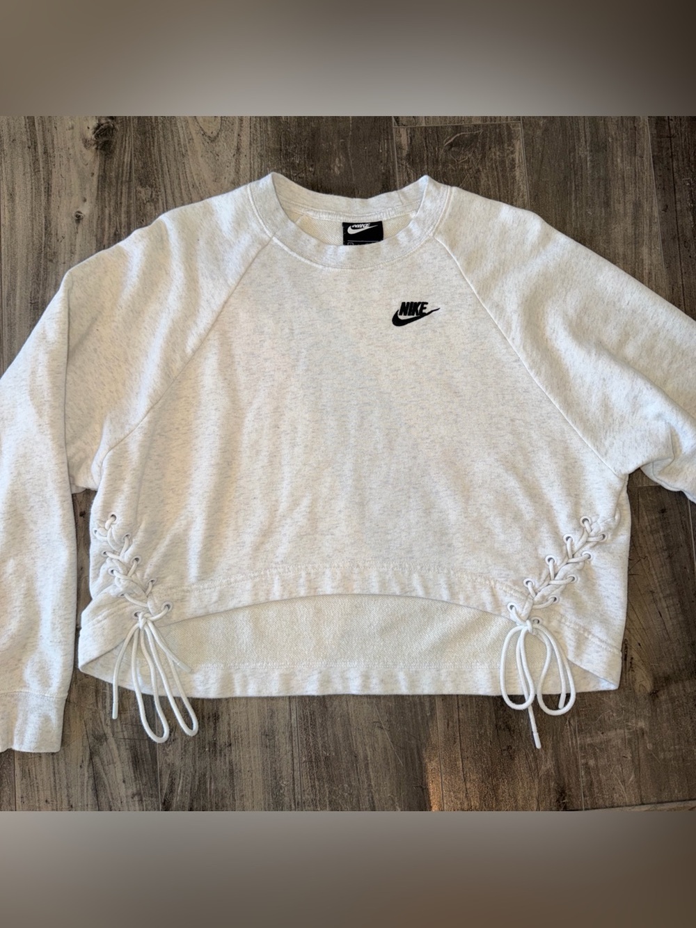 Nike White Cropped Lace-Up Side Sweatshirt